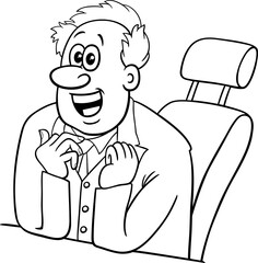 happy cartoon boss or businessman behind the desk coloring page