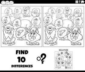 differences game with cartoon lions wild coloring page