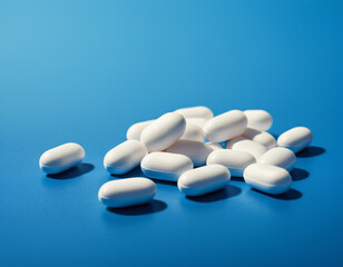 Obraz na płótnie Canvas Close-up of a set of white pills on a blue background