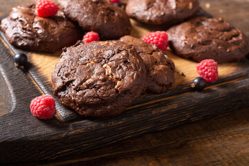 Group of homemade american chocolate cookies - 762723624