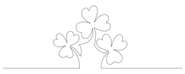 Clover flower banner for Saint Patrick day - good lucky symbol, single line. Vector stock minimalism illustration isolated on white background for design template invitation frame. Editable stroke.