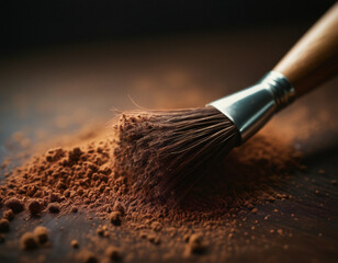 Macro photo of a paint brush covered in powder