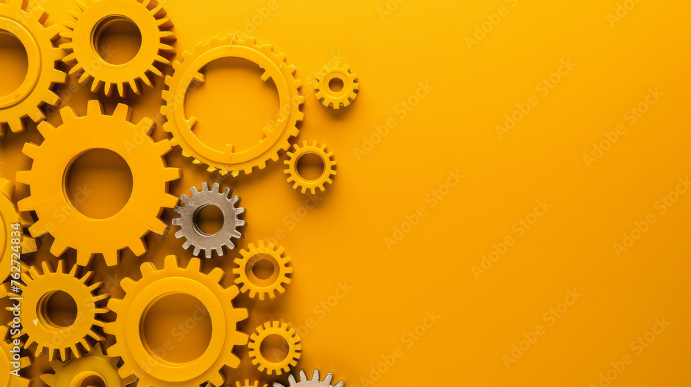 Poster assorted gears on a yellow background