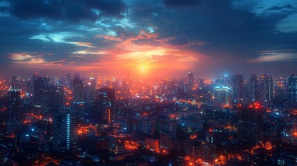 View of the Bangkok cityscape at twilight in the business district - obrazy, fototapety, plakaty