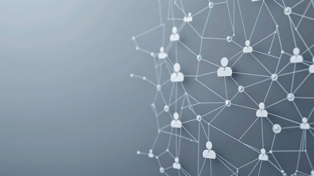 Digitally generated image illustrating a network with interconnected nodes on a grey backdrop