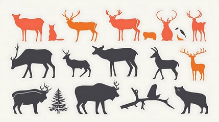Dynamic Wildlife Silhouettes: Colorful Stock Illustration of Animals Against a Clean Background