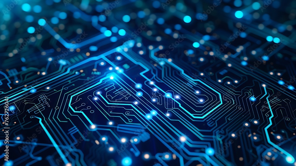 Poster macro view: detailed close-up of a computer circuit board