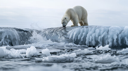 Polar polar bears on an ice floe in the ocean - obrazy, fototapety, plakaty