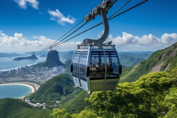 an aerial perspective of rio de janeiro, showcasing the iconic landmarks of urca, the sugar loaf cable car, and the majestic corcovado mountain - 762727692