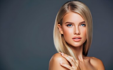 Naklejka premium Model girl with beautiful skin, healthy shinny skin, glass skin, skincare, skin natural beauty smooth skin for Care and skincare products, photo, stock life photo, stock people photo