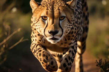 the dynamic movement of a cheetah as it leaps through the vibrant jungle, embodying strength and agility