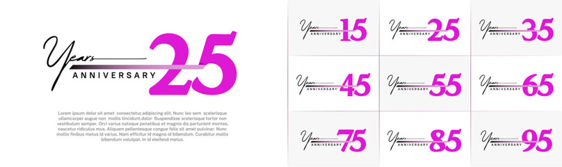 Set of Anniversary Logotype purple color with ribbon can be use for special day celebration