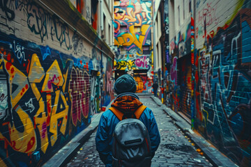 An urban explorer discovering colorful street art