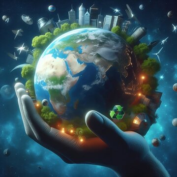 Earth day is observed every year on April 22, to demonstrate support for environmental protection. 3D Rendering of earth creative with generative ai.