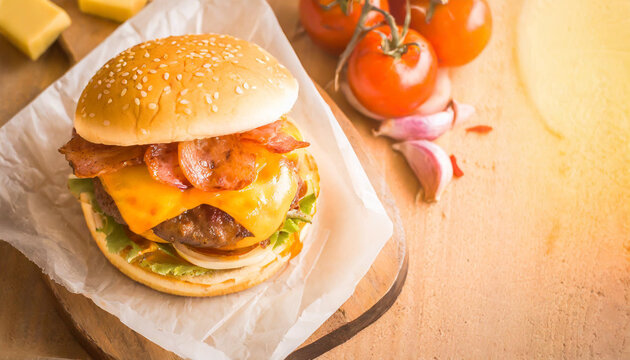 Food Photography - Cheeseburger with Bacon and Extra Cheese