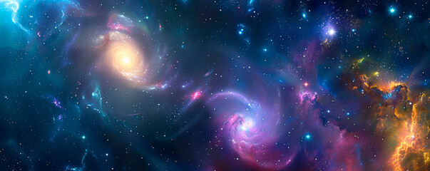 Fototapeta premium A vibrant space filled with countless stars of various sizes and colors, creating a stunning visual display. The stars are scattered throughout the space, twinkling and shining. Banner. Copy space