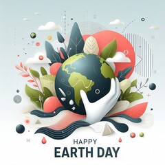 Happy earth day modern social media template to share your content in a creative way or promote your business. Composition with fluid and geometric vector illustrations World Earth Day generative ai