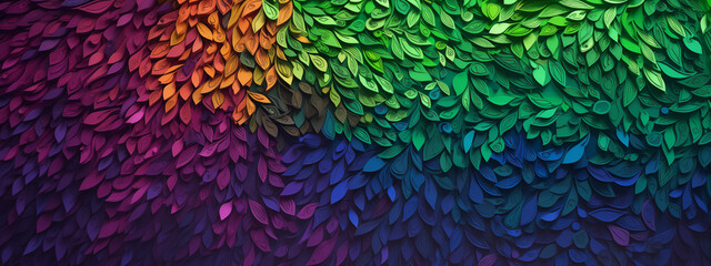Fototapeta na wymiar A colorful leafy background with a rainbow of colors