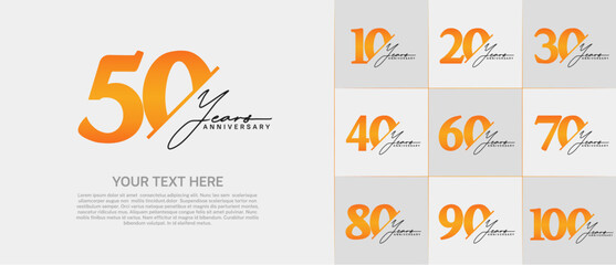 Set of Anniversary Logotype orange color with black calligraphy can be use for special day celebration