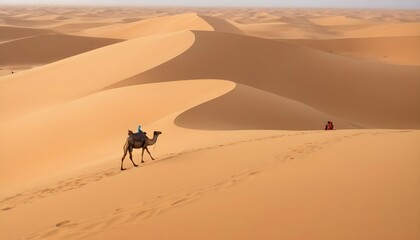Fototapeta na wymiar A Camel Trekking Across A Desert Dune Upscaled 2