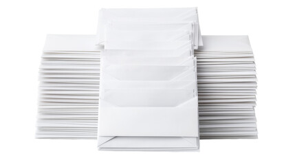 A delicate arrangement of pristine white envelopes set against a clean white background