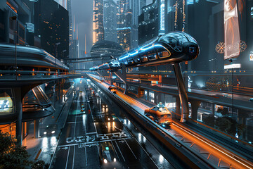 A futuristic transportation system with sleek driverle