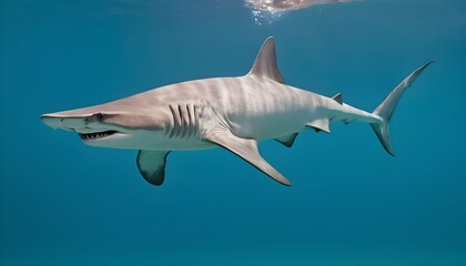 A Hammerhead Shark Gliding Through The Water With Upscaled 6 - obrazy, fototapety, plakaty