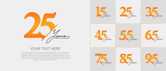 Set of Anniversary Logotype orange color with black calligraphy can be use for special day celebration
