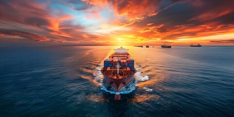 Optimizing global supply chain management through vessel shipping and logistics efficiency. Concept Global Supply Chain, Vessel Shipping, Logistics Efficiency, Optimization, Supply Chain Management - obrazy, fototapety, plakaty