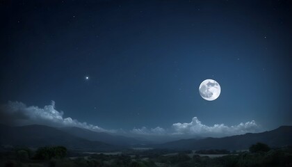 Fototapeta na wymiar Enchanting Starry Night Sky With A Full Moon Cel Upscaled