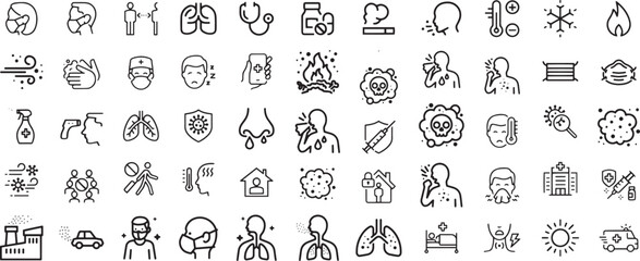 Disease, sickness and flu elements - minimal thin line web icon set. Outline editable icons collection. Simple vector illustration. - obrazy, fototapety, plakaty