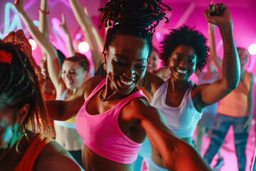 A high-energy fitness class in a dynamic studio