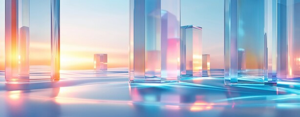 Futuristic Glass Architecture Reflecting Dawn's Warm Glow