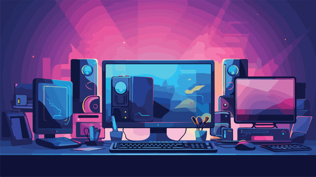 Background with computer equipment. Gaming technolo