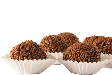 Brigadeiro brazilian chocolate balls party candy with chocolate flakes front view isolated png