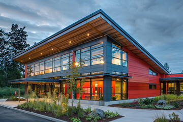 A LEED-certified green building with energy-efficient