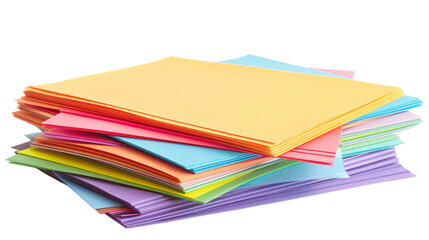 A vibrant stack of colored papers perfectly arranged in a colorful cascade