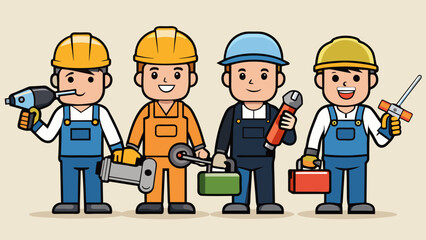 set of worker with various tools vector illustration