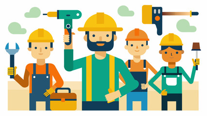 set of worker with various tools vector illustration