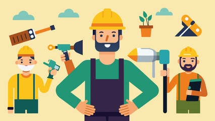 set of worker with various tools vector illustration