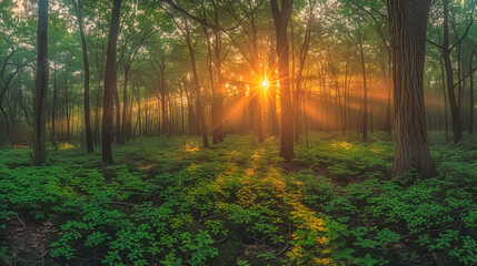 Morning forest sunlight