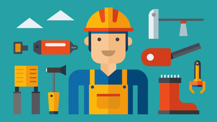 set of worker with various tools vector illustration