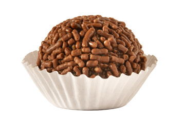 Brigadeiro brazilian chocolate balls party candy with chocolate flakes front view clean background