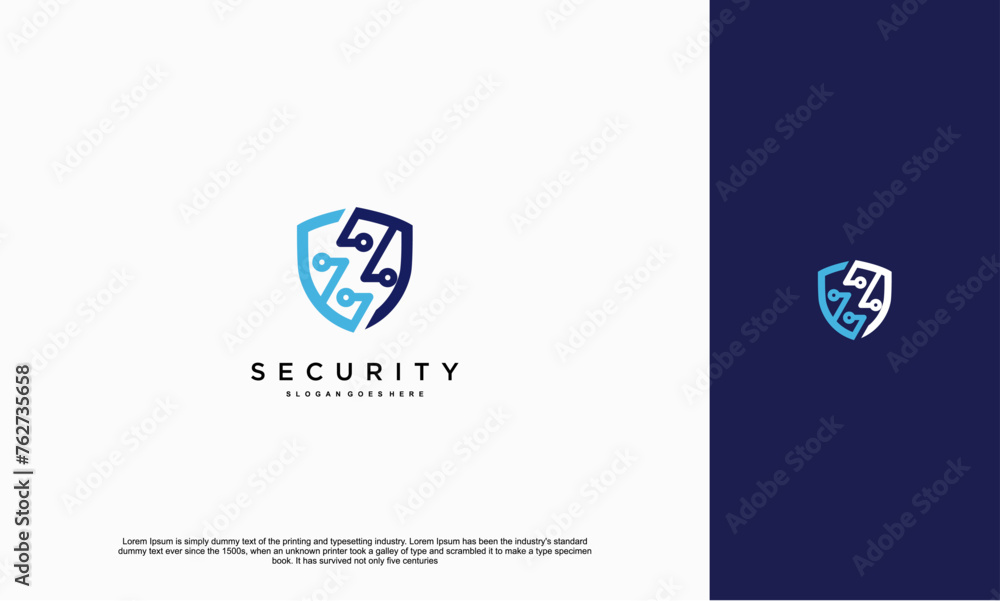 Fototapete security shield with icon technology logotype concept idea. vector design template element