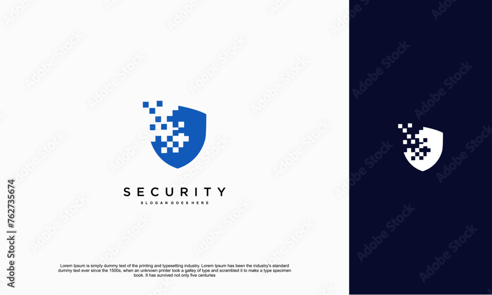 Leinwandbilder security shield with icon technology logotype concept idea. vector design template element