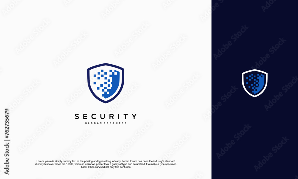 Poster security shield with icon technology logotype concept idea. vector design template element