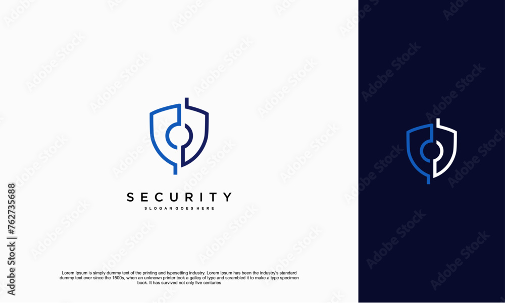 Aufkleber security shield with icon technology logotype concept idea. vector design template element