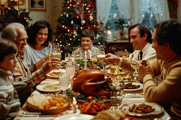 A family gathering around a festively decorated table