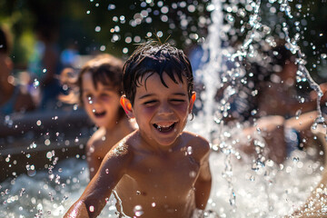 Obraz premium A candid moment of joy as children play and splash