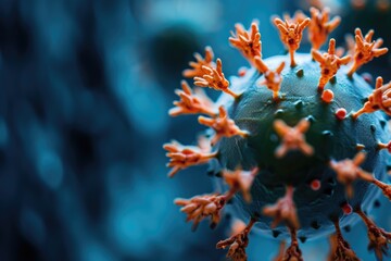 This close-up photo captures the vibrant colors of a green and orange flower in exquisite detail, The coronavirus model in detail, AI Generated